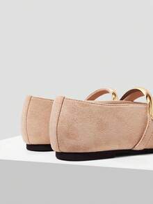 MOTF PREMIUM WOMEN'S DAILY COMMUTE MINIMALIST ELEGANT APRICOT VELVET METAL RING DECOR SLIP-ON FLAT SHOES FALL SHOES - apricot flannel - View 4