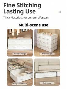 One White Large Foldable Under-Bed Storage Bag, Highly Functional And Versatile, Ideal For Storing Blankets, Skirts, Quilts, Pillows, Clothes, And Other Items. Suitable For Clothing Organization, Storage Bags, And Lidded Storage Boxes. - White - View 6