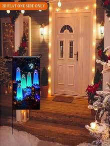 1PC 2D Flat Halloween Light Ghost Scene Garden Flag, Single-Sided Durable Polyester Outdoor Yard Decor For Lawn, Garden, Patio, Party, Celebration, No Pole Included - multicolor - View 6