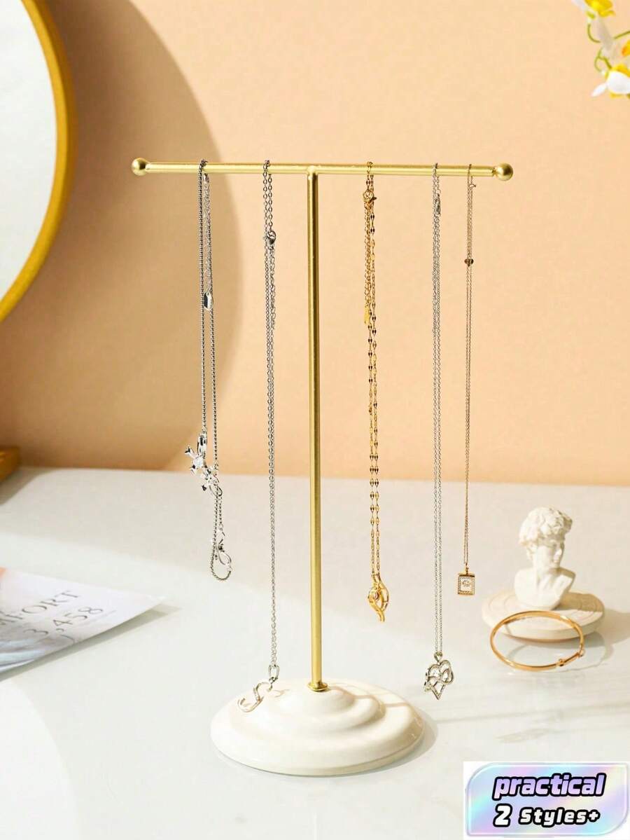 1pc Simple Metal T Shaped Jewelry Stand For Bracelets Necklaces Rings Watches Desktop Jewelry Organizer Display Rack Storage Holder For Home Vanity Bedroom Countertop Festive Decoration Supplies