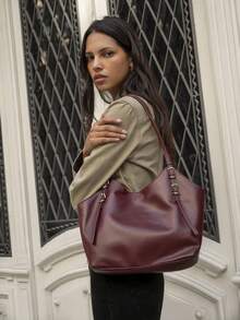 Nöista Burgundy Shoulder Bag With Adjustable Buckle Straps, A Relaxed Shape, And Subtle Side Detaililing - Burgundy - View 3