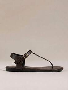 HighSole 巧克力棕色鉚釘夾腳涼鞋，配古董金金字塔裝飾，音樂節風格，春夏街頭穿搭 - 棕色2x - 查看 2