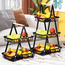 1pc Detachable Metal Fruit Basket, Upgraded Fruit Bowl, Kitchen Countertop Vegetable Basket, Portable Fruit Bowl, Suitable For Kitchen Storage And Dining Room, Can Store Fruits, Vegetables, Bread And Snacks, Large Capacity Fruit Storage Rack, Black - Black - View 2