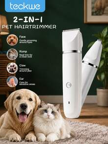 Teckwe 1pc ABS Plastic Cordless Pet Hair Clipper Kit 2 In 1 Interchangeable Heads Low Noise Washable USB Rechargeable Trimmer White Green For Small Large Dogs And Cats Home Pet Grooming Professional Pet Shaver Built In 500mAh Battery - View 1