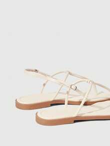 HighSole 女士平底凉鞋，趾带设计，舒适百搭，适合春夏户外/室内穿着，简约时尚，适合度假、日常通勤，优雅复古风。 - 米 - 查看 7