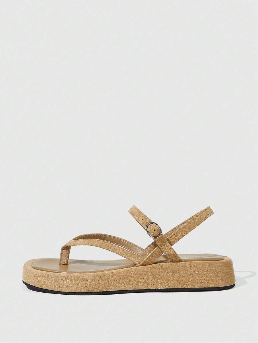 HighSole 女款鞋款簡單舒適易穿,露趾厚底涼鞋適合旅行與度假 - 卡其色 - 查看 1