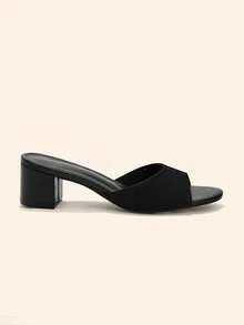 CUCCOO BASICS Women's Fashionable And Sexy Round Toe Woven Fabric Slippers, Medium And High Heels, Painted Thin And Straight Heels. Lightweight And Breathable Slouchy - Black - View 3