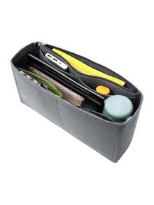 1PC Grey Purse Organizer Insert With Support Lining Anti Deformation Medium Bag For Handbag Backpack Tote Inner Storage Pouch For Lipstick Brush Skin Care Phone Coins Small Items Travel Gift Boho Style 3 Sizes Optional - Grey - View 2