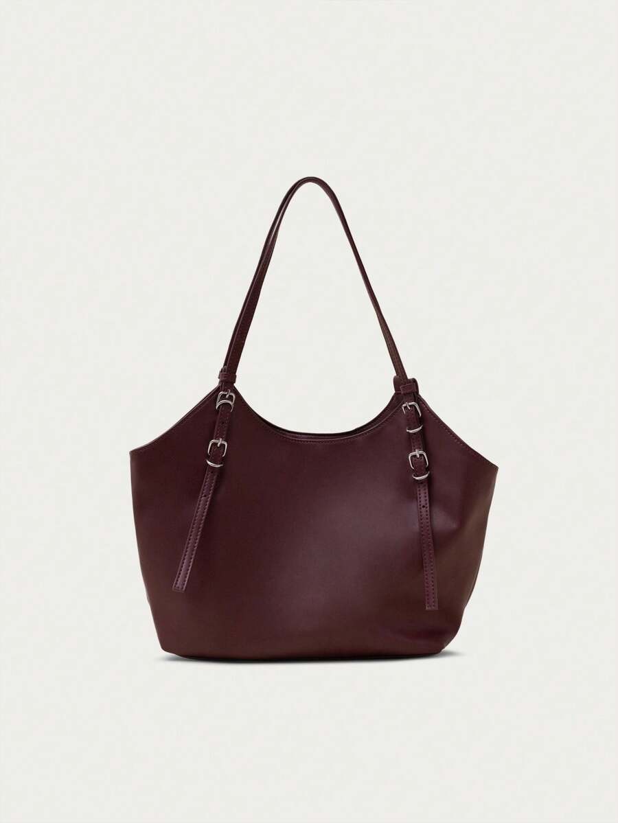 Nöista Burgundy Shoulder Bag With Adjustable Buckle Straps, A Relaxed Shape, And Subtle Side Detaililing - Burgundy - View 1