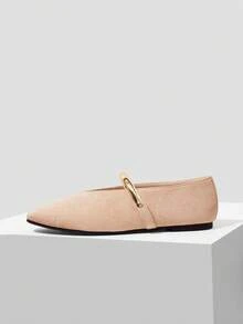 MOTF PREMIUM WOMEN'S DAILY COMMUTE MINIMALIST ELEGANT APRICOT VELVET METAL RING DECOR SLIP-ON FLAT SHOES FALL SHOES - apricot flannel - View 2