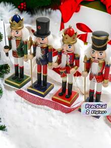 Handmade Durable Solid Wood Classic King Style Nutcracker Figurine Exquisite Craft Tabletop Ornament Home Indoor Desktop Decoration For Christmas Thanksgiving Winter Holiday Party Room Decor Festive Display Decorative Holiday Gift - 1set - View 8