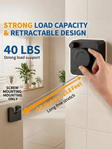 1PC Heavy Duty Retractable Clothesline, Wall-Mounted Drill-In Rustproof Stainless Steel Laundry Drying Rack, Adjustable Space-Saving Clothes Line For Indoor Outdoor Balcony Bathroom Apartment, Household Drying Rope - Multicolor - View 3