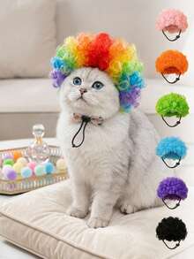 PETSIN 1PC Adorable Pet Afro Wig With Adjustable Elastic Strap, Suitable For Small To Medium-Sized Cats And Dogs. A Fun Costume Prop For Halloween, Birthday Parties, And Holiday Photoshoots. - Multicolor - View 1