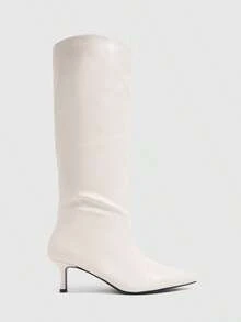 Daringsoles Women's Pointed Toe High Shaft Boots, New Autumn/Winter Beige Soft Leather Knee-High Low Heel Boots, Versatile For Commuting And Dating - Beige - View 6