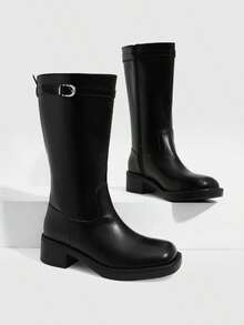 Daringsoles Vintage British Boots Autumn And Winter Thick-Soled Thick-Heeled High Boots Fall Shoes - Black 3 - View 2