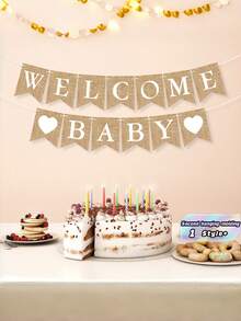 1 Set Rustic Burlap Welcome Banner Neutral Gender Unisex Home Decoration For Housewarming Party Wedding Porch Entryway Farmhouse Style Wall Hanging Sign - khaki - View 1