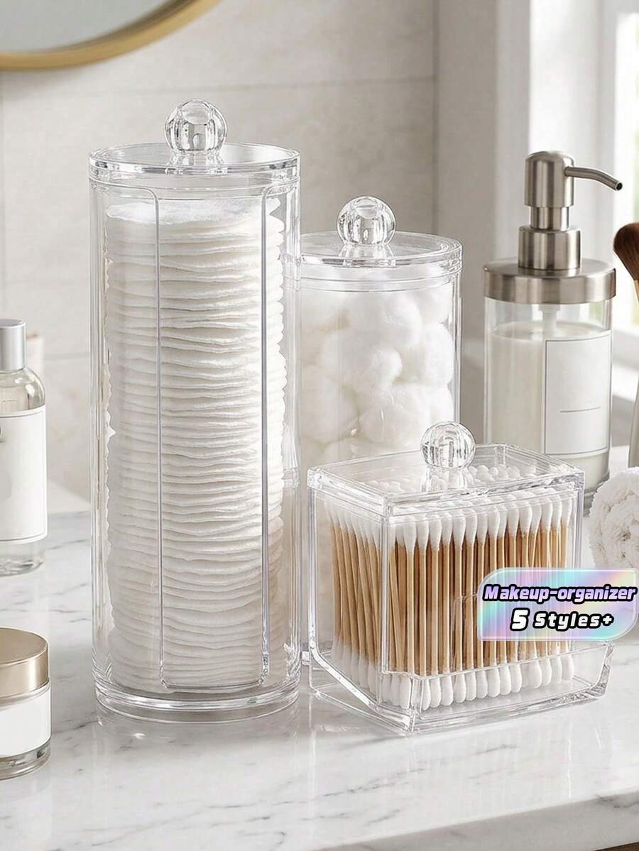 1pc/3pcs Vanity Makeup Storage Organizer, Q-Tip Holder Bathroom Container, Round Pad/Floss Dispenser, For Sorting And Storing, For Holiday Beach, Bathroom Collection, Bedroom Collection, Large Capacity, Compact Modern Design, Space Saver Countertop