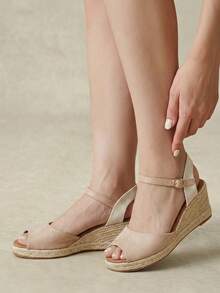 Styleloop Women's Wedge Heel Platform Sandals, Vintage Casual Peep Toe Wedge Sandals, Vacation Outfit, Travel Essential, French Country Style, Bohemian Style - Apricot - View 8