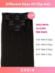 7PCS Straight Clip In Hair Extensions 100% Real Human Hair 14-24 Inch 115G Double Weft Invisible Clip Hair Extensions Remy Human Hair For Women Girls Daily Use - S1B - View 4