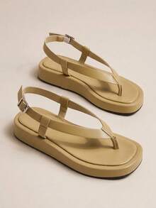 HighSole 春夏新款可調節扣環都市極簡風涼鞋，柔軟舒適，適合通勤、購物、海邊度假、音樂節穿著 - 卡其42# - 查看 5