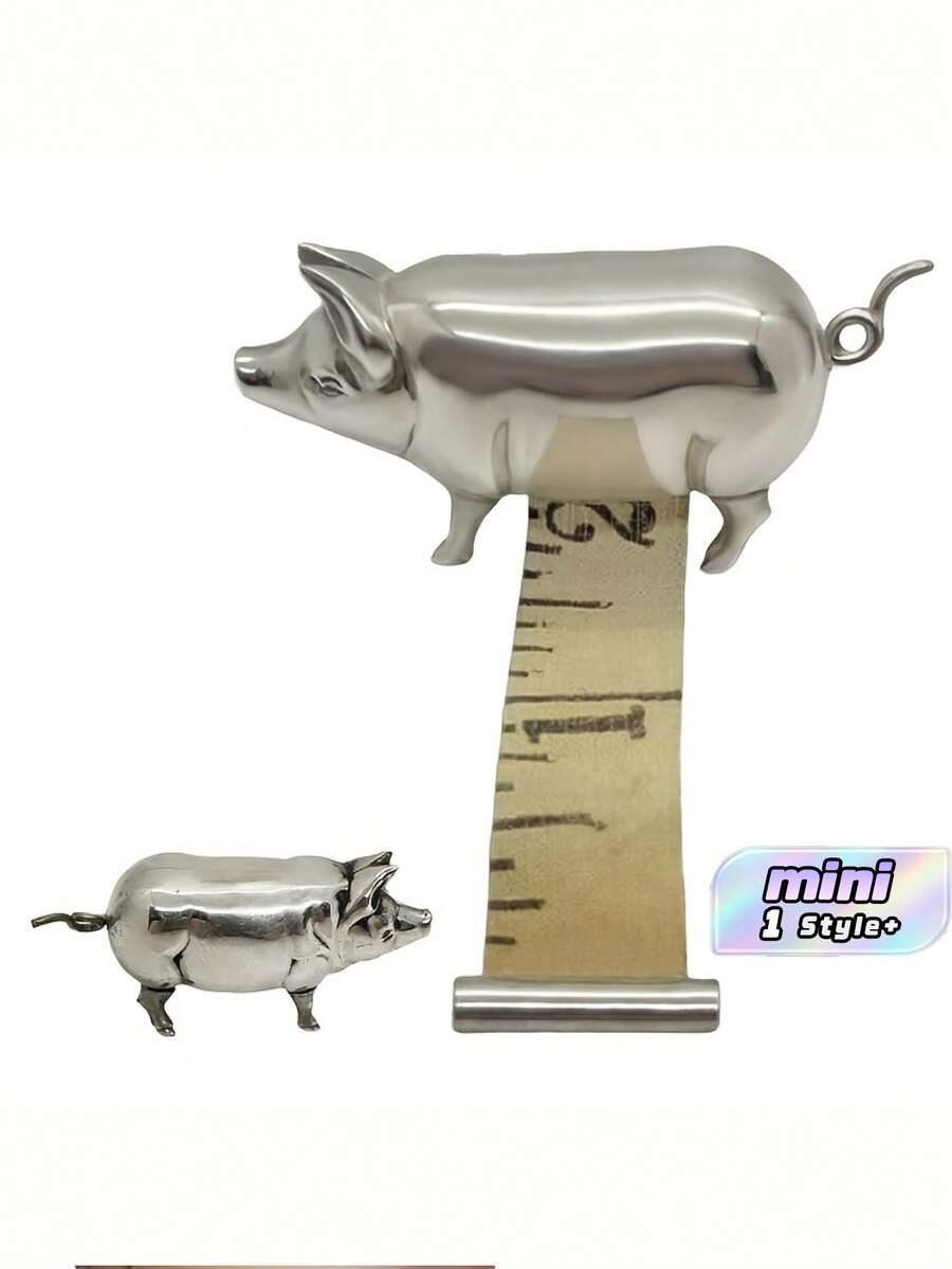 Vintage Pig Mini Tape Measure, Retro Metal Pig Soft Tape Measure, Portable Retractable Sewing Measuring Tool, Cute Figurine Tape Measure For Quilting Crafting Tailoring, Collectible Unique Gift - Single Piece - View 1