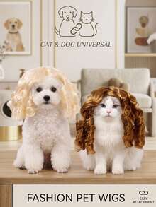 PETSIN 1PC Judge Style Pet Curly Wig For Dogs And Cats, Long Wavy Hair Costume Headpiece, Holiday Party Cosplay Dress Up Accessory, Funny Pet Photo Prop For Halloween Christmas, Perfect Gift For Pet Lovers - Multicolor - View 3