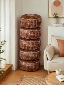 1pc Bohemian Floral Embroidered Storage Ottoman (Without Filling), Soft Hidden Clothing And Toy Storage, Waterproof Pu Leather, Providing Comfortable Experience For Every Home Space, Suitable For Living Room, Bedroom, And Entryway, Single Piece For - Coffee Brown - View 2