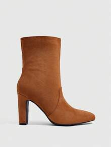 Daringsoles Women's Solid Color Medium Boots, Round Heel Boots, Daily Commuting Workplace Versatile Boots Folded Medium Boots, Round Heel Boots, Women's Versatile - caramel color - View 1