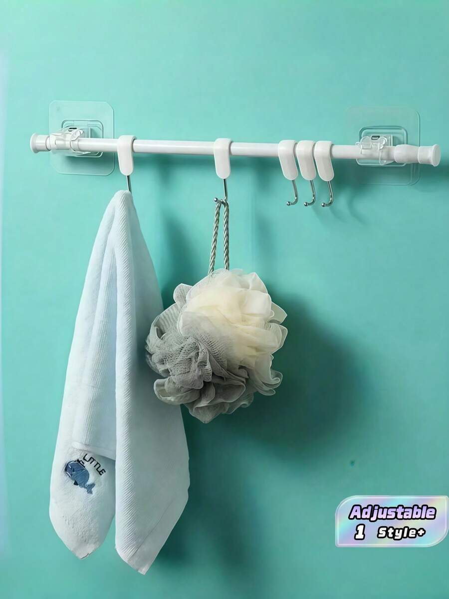 Adjustable Tension Rod Holder No Drill – Multipurpose Wall Mount Hook Bracket For Shower Curtain, Towel, Shoe Rack, Kitchen, Bathroom - White - View 1