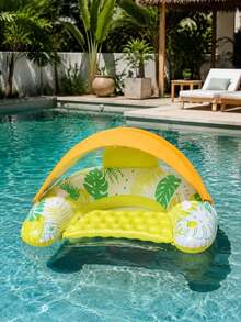 1pc Leaf Design Inflatable Lounge Chair, Removable Sun Canopy Water Float Hammock With Bottle Holder, Foldable Pool Beach Float For Adults Outdoor Swimming, Air Pump Not Included - U-shaped Leaves With Canopy - View 8