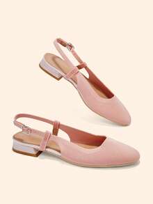 CUCCOO BASICS Women's Shoes Spring And Summer Simple Classic Woven Material Round Toe Short Heel Shoes Suitable For Commuting Dating Parties Parties - Pink - View 7