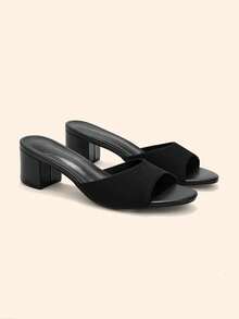 CUCCOO BASICS Women's Fashionable And Sexy Round Toe Woven Fabric Slippers, Medium And High Heels, Painted Thin And Straight Heels. Lightweight And Breathable Slouchy - Black - View 6