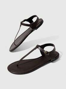 HighSole 巧克力棕色鉚釘夾腳涼鞋，配古董金金字塔裝飾，音樂節風格，春夏街頭穿搭 - 棕色2x - 查看 10
