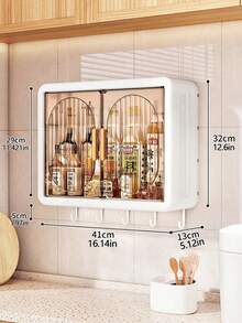 Wall‑Mounted No Drill Kitchen Storage Cabinet Double Door Transparent Visible Spice Organizer With Hooks Hanging Condiment Storage Shelf For Kitchen - Multicolor - View 9