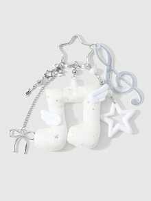 ROMWE Anime 1 Gantungan Kunci DIY, Liontin Tas, Hadiah Liburan untuk Anak Perempuan, dengan Sayap Kulit Biru dan Putih Dua Dimensi yang Segar, Hiasan Berlian Imitasi, Pita, dan Polkadot Bintang - Biru dan Putih -13 - View 16
