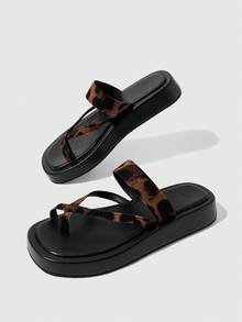 HighSole Spring And Summer New Leopard Print Cross Strap Toe Thick Bottom Design Comfortable Soft Bottom Flat Bottom Casual Style Leopard Print Women Slippers Party Travel - Leopard Brown - View 6