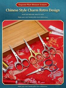 A Set Of Four Embroidered And Sewing Scissors - Retro Stainless Steel Precision Craftsmanship, Suitable For Cutting Fabrics And Threads - Essential Tools For Tailoring And Needlework. - multicolor - View 6