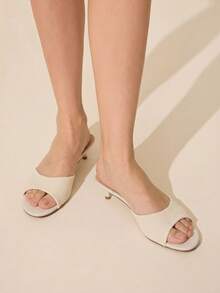 CUCCOO BASICS Women's Stylish Kitten Heel Mule Sandals With Knitted Upper For Summer - Beige - View 2