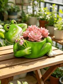 1PC Fun Lazy Frog Resin Garden Statue Outdoor Yard Decor Unique Art Lawn Ornament For Pond Patio Porch Backyard Potted Plant Decoration Festival Gift Weatherproof Sculpture - A - View 2