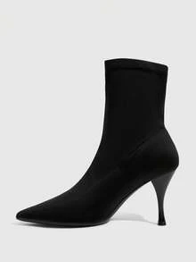 Daringsoles Skinny Commuter Versatile Elastic Socks Boots Autumn And Winter New Pointed Middle Heel Boots Color Simple Temperament Commuter Fashion Elastic Boots - Black - View 4