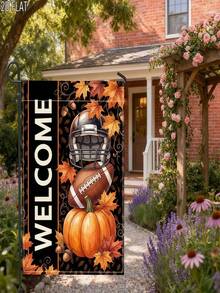 1PC 2D Flat Fall Halloween Orange Football Helmet Welcome Garden Flag, Single-Sided Outdoor Porch Yard Decor For Home, Party, Holiday, Seasonal Display, No Pole - multicolor - View 5
