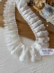 1/5/10 Yard White Beaded Double‑Layer Chiffon Pearl Ruffled Lace Trim,Clothing Sewing Accessories,Sweater Handmade Diy Materials - White - View 1