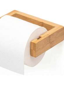 1pc Natural Bamboo Toilet Paper Holder - Wall Mounted With Screws, Easy Install, Removable Wooden Structure, Scandinavian Style Bathroom Kitchen Organizer, Home Decor, Christmas Gift Idea - one size fits all - View 4