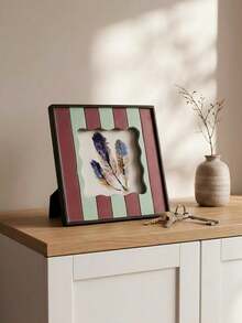 Vintage Picture Frame With Stripe Design, Square Bohemian Photo Frame For Tabletop Decor, Retro & Unique Home Accent - multicolor - View 3