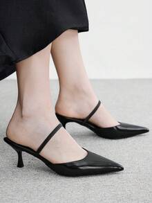 CUCCOO BIZCHIC 女款尖頭黑色啞光綁帶簡約通勤細高跟鞋 - 黑色 - 查看 5