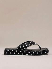 HighSole 春夏新款寬版露趾厚底女款涼鞋，柔軟舒適，適合購物、海邊度假、音樂節，百搭款 - 圓點黑 - 查看 2