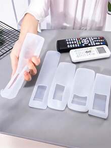 1pc Silicone Remote Control Cover Set (4pcs), Waterproof Dustproof Anti-Drop Protective Case For TV & Air Condition Remotes, Home Hotel Office Storage Organizer, Back To School Supplies - White protective cover - View 6