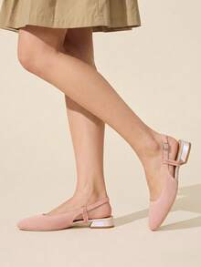 CUCCOO BASICS Women's Shoes Spring And Summer Simple Classic Woven Material Round Toe Short Heel Shoes Suitable For Commuting Dating Parties Parties - Pink - View 6