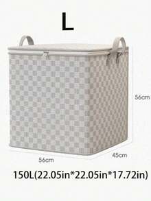 Grey Checkered Pattern Moving Storage Bag Extra Large Capacity Quilt Blanket Clothes Organizer Foldable Moisture Proof Durable Portable Handles Underbed Closet Solution - White - View 14