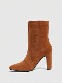 Daringsoles Women's Solid Color Medium Boots, Round Heel Boots, Daily Commuting Workplace Versatile Boots Folded Medium Boots, Round Heel Boots, Women's Versatile - caramel color - View 4
